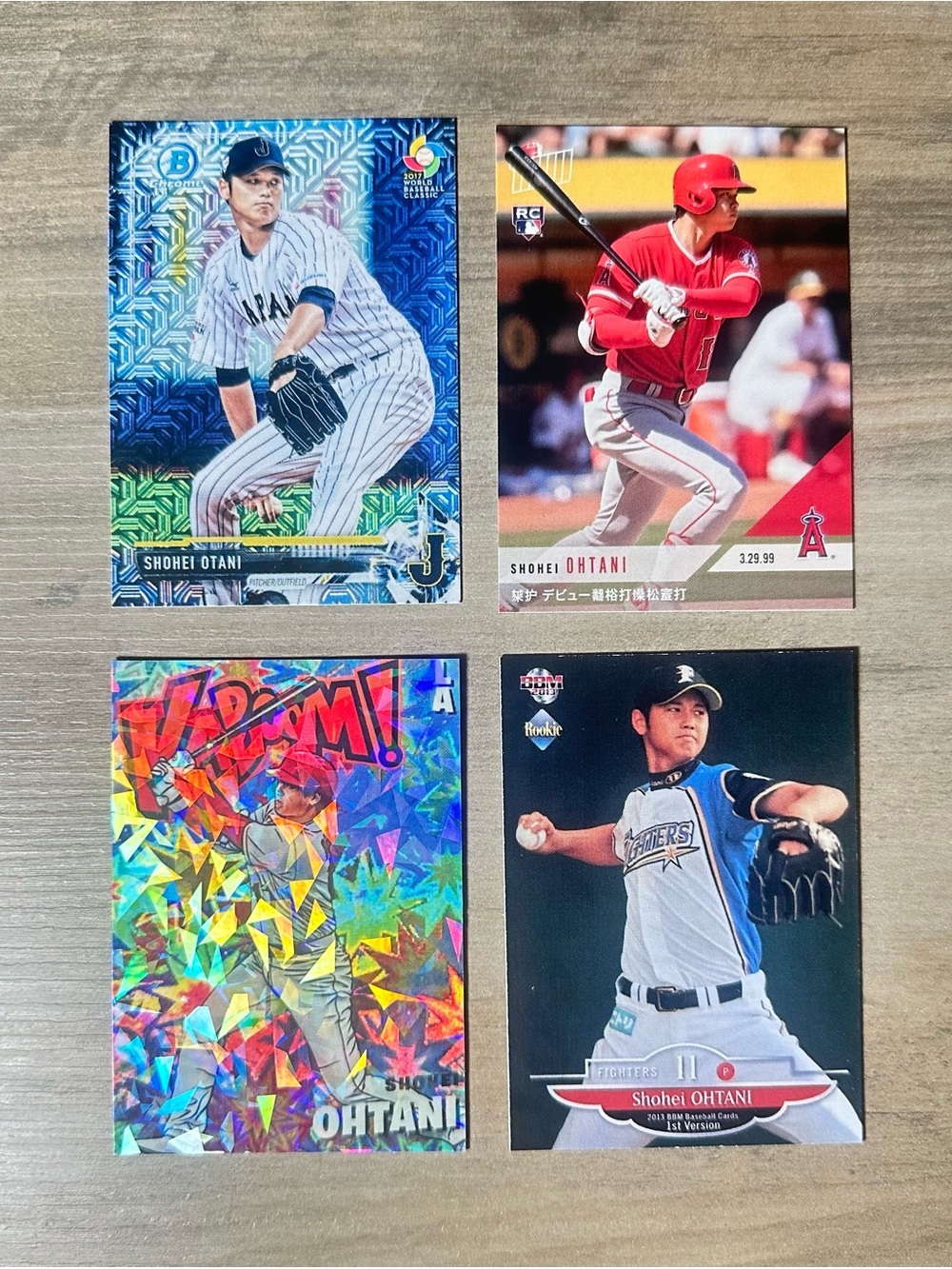 Shohei Ohtani Signed Rookie Lot of (4) BBM Topps Novelty Baseball Cards.
